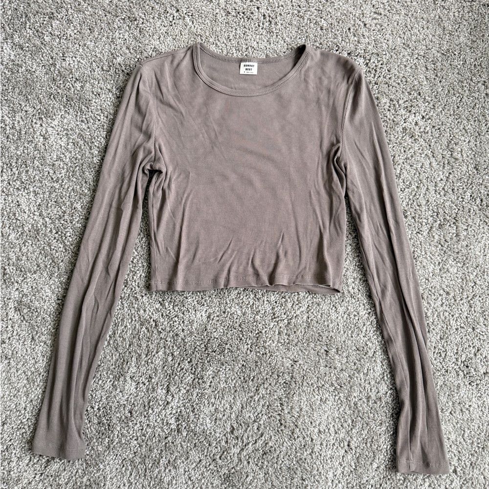Sunday Best Taupe Long Sleeve Crop Top